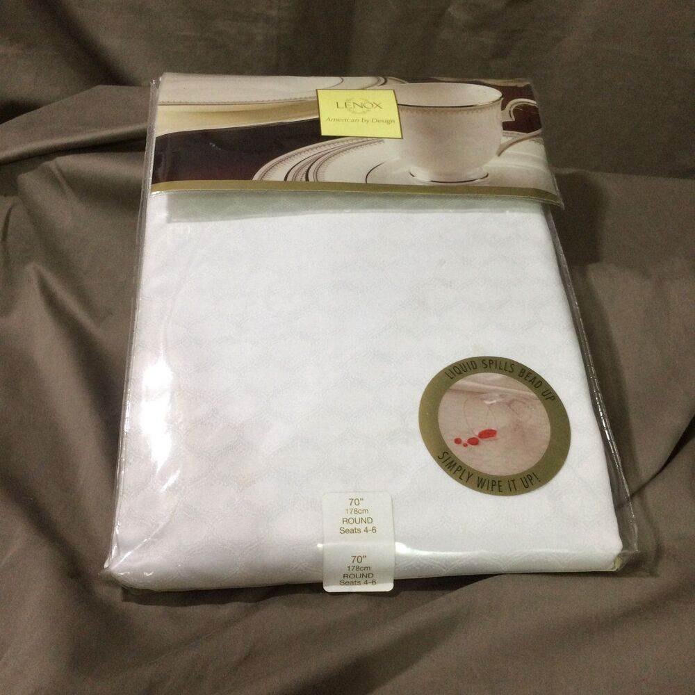 Lenox Olivia White 70" Round Microfiber Tablecloth Stain Resistant New Seats 4-6